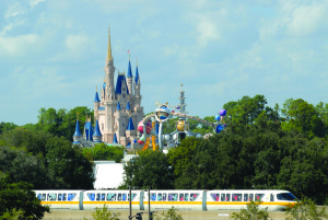 Disney Magic Kingdom Orlando Florida Oct 24, 2010 Monorail passing by the Cinderella Castle