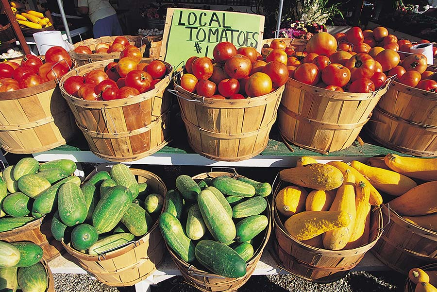Baskets with fresh produce